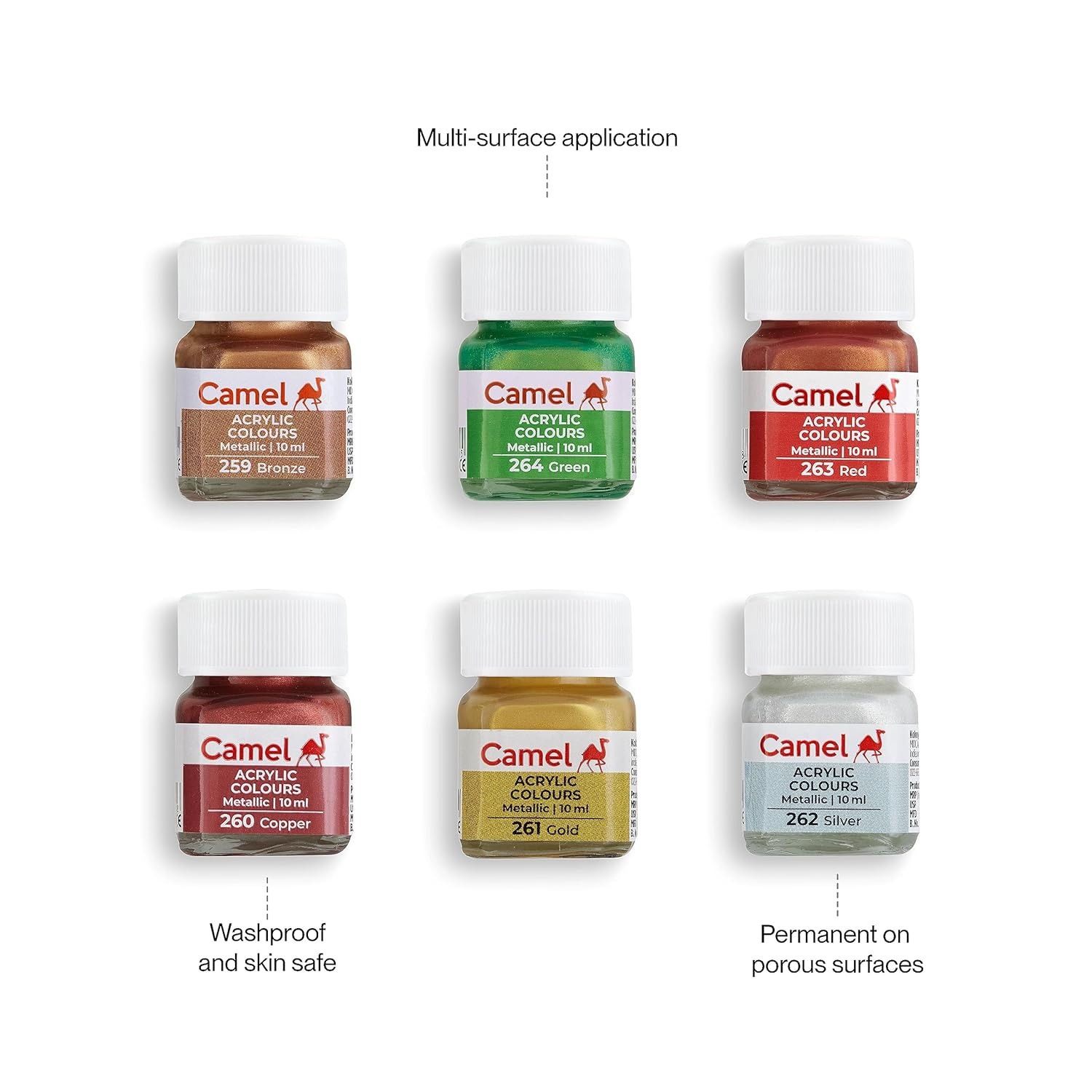 camel fabrica acrylic metallic color 10ml each, 6 shades