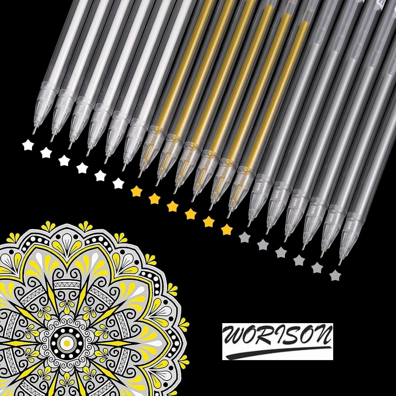 worison 9pc white gold silver fine point highlight gel pen for drawing worison 9pc white gold silver fine point highlight gel pen for drawing